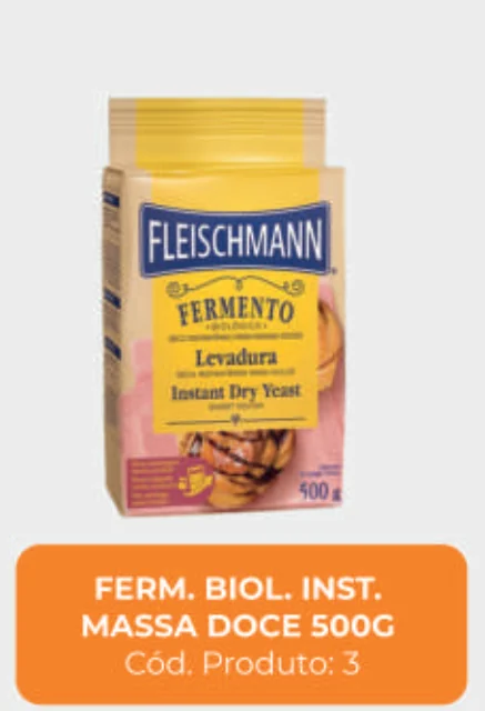 Imagem de catálogo do produto Fermento biológico instantâneo 500 g massa doce, código 3